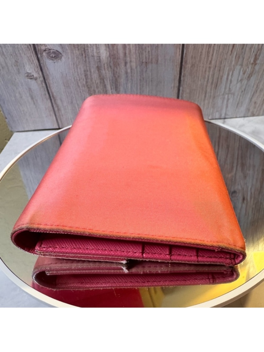 Prada Pink Satin Clutch with Gold Triangle Logo and coin pouch - Picture 13 of 16